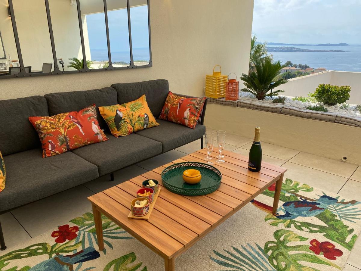 Superbe T2 44M2 - Grande Terrasse Vue Mer Panoramique Exceptionnelle Piscine - Parking Бандоль Экстерьер фото